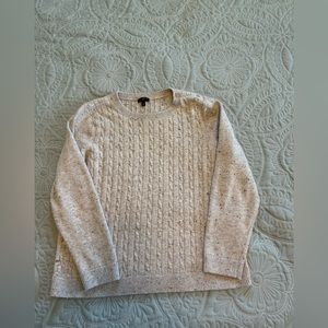 Talbots XLP Crew Neck Cable Knit Sweater with Botton Detail on Shoulder.